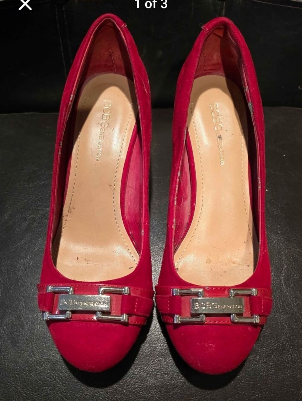 BCBGeneration Red Suede Heeled Pumps with Silver Accent 6.5